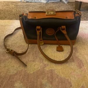Dooney & Bourke VINTAGE DOCTOR BAG Navy and Brown Leather Bag